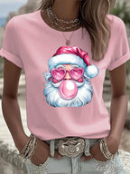 Women's Retro Christmas Santa Print Casual T-Shirt