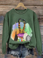 Women's Witch Print Round Neck Sweatshirt