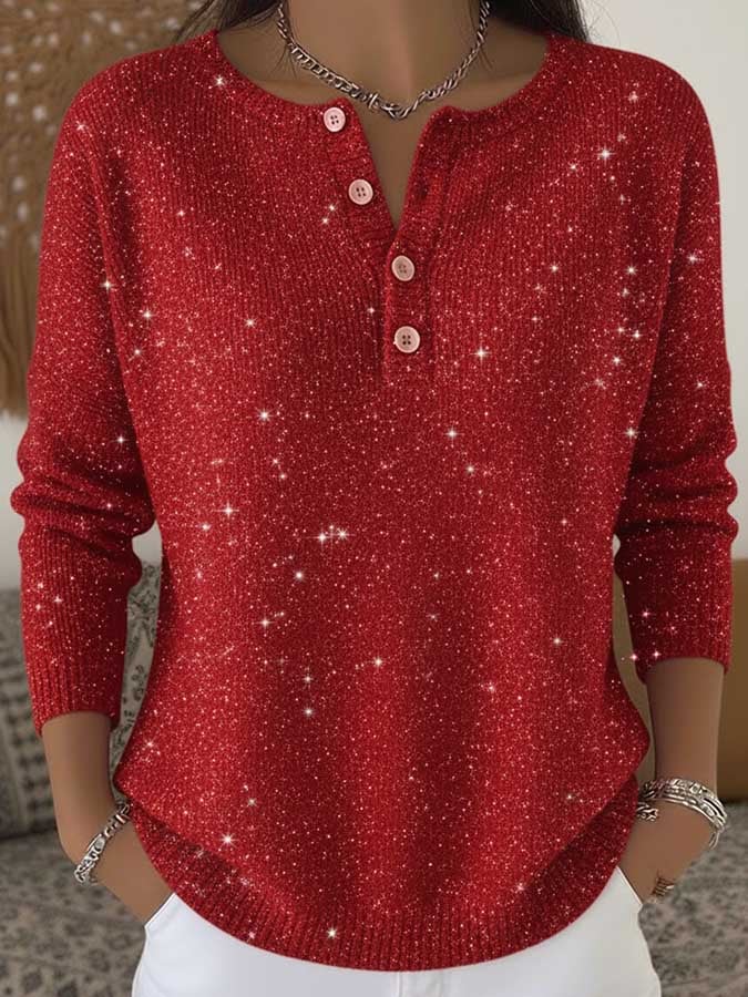 Women's Breast Cancer Print Knit Button-Down Top