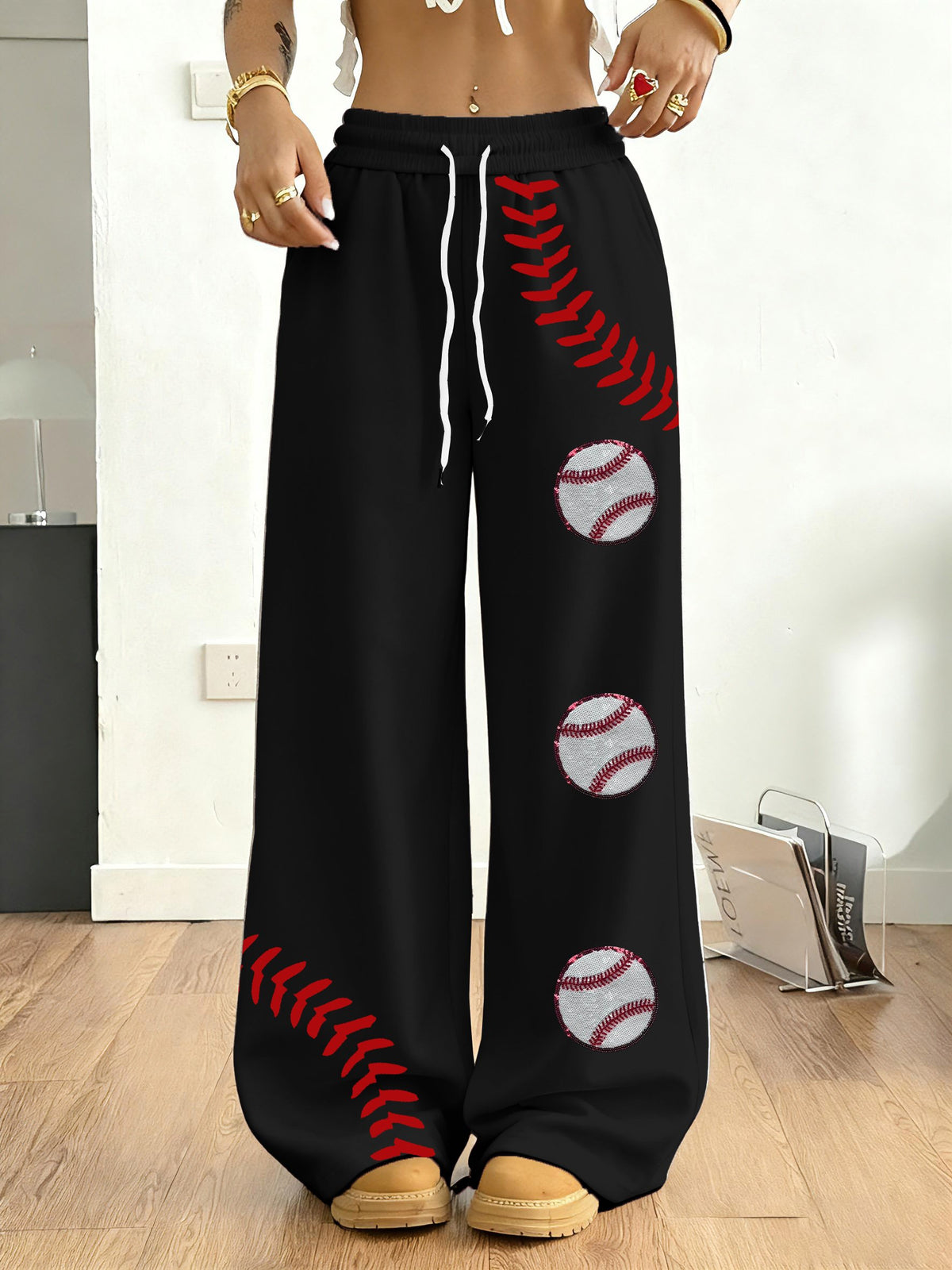 Women's Baseball Print Casual Pants