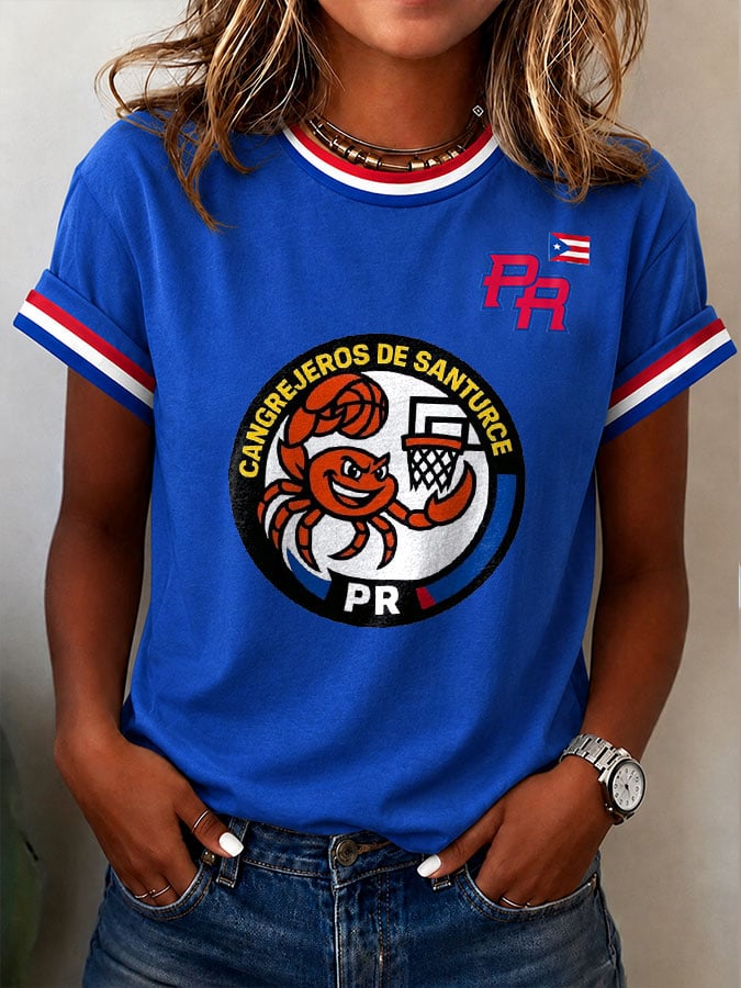 Women's Puerto Rico Basketball Print Casual T-Shirt