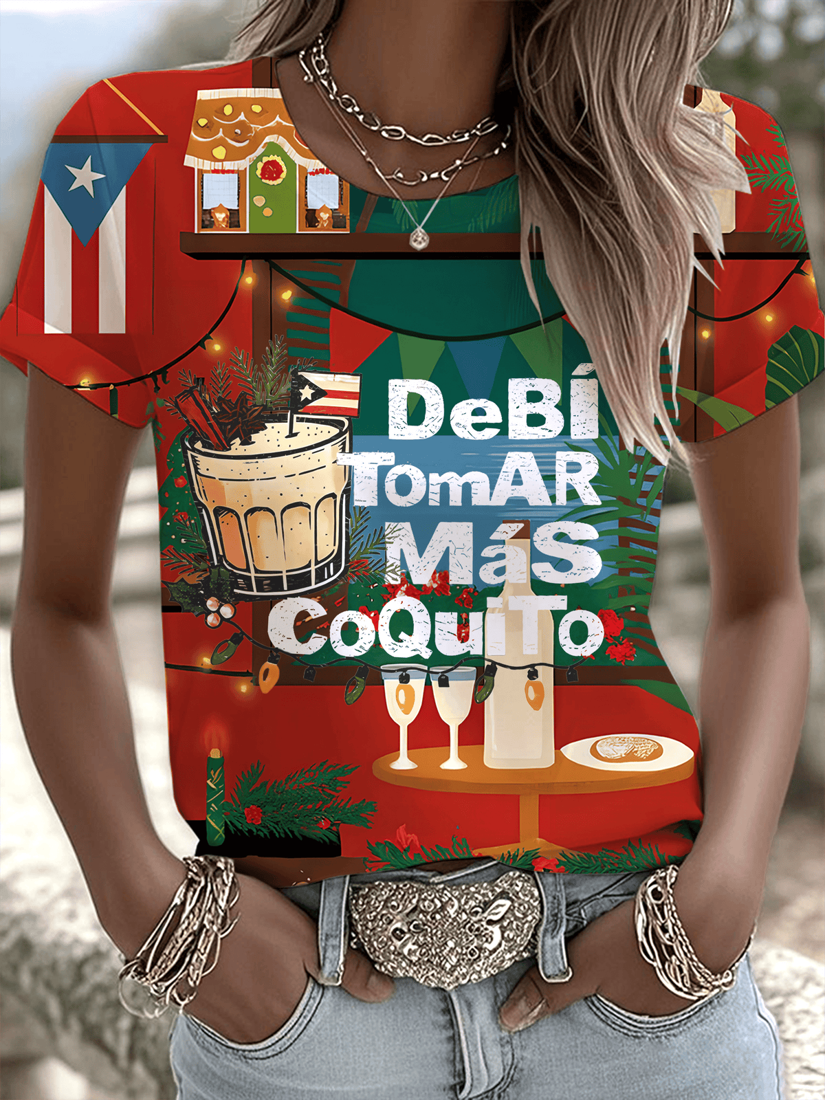Puerto Rico Coquito Christmas Printed T-shirts