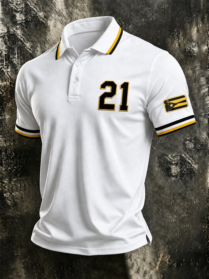 Men's Puerto Rico Baseball Print Polo Shirt