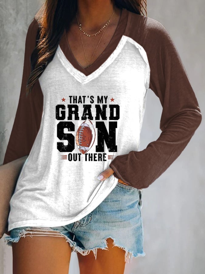 Women's That's My Grandson Out There Printed Casual Long Sleeve T-Shirt