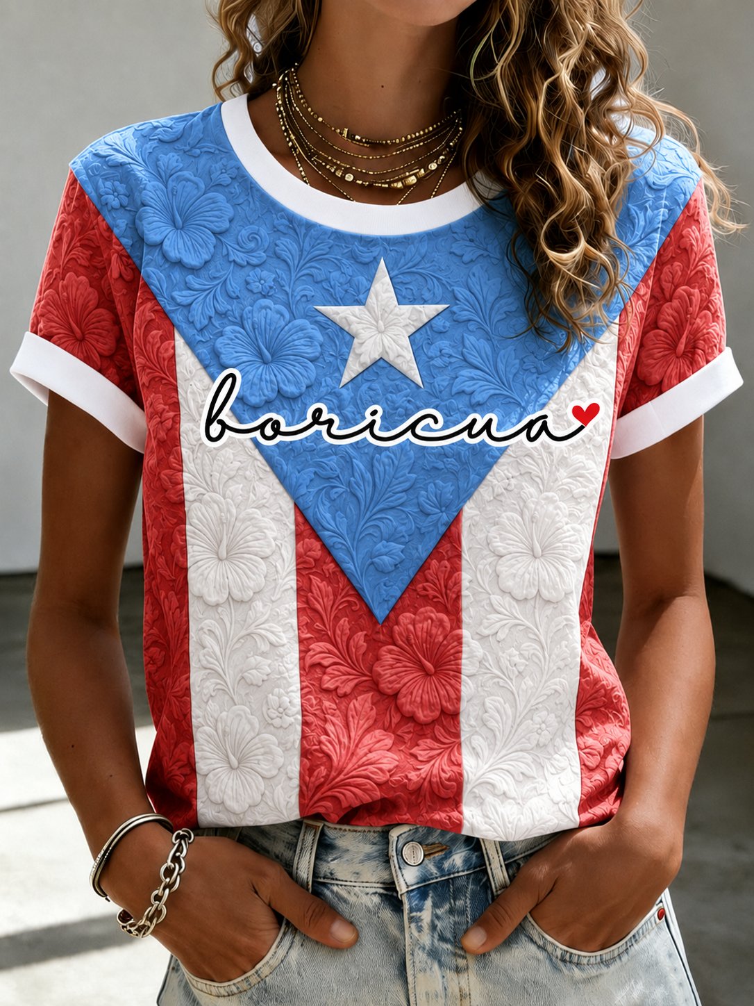 Women's Puerto Rico Pride Art Printed T-shirt
