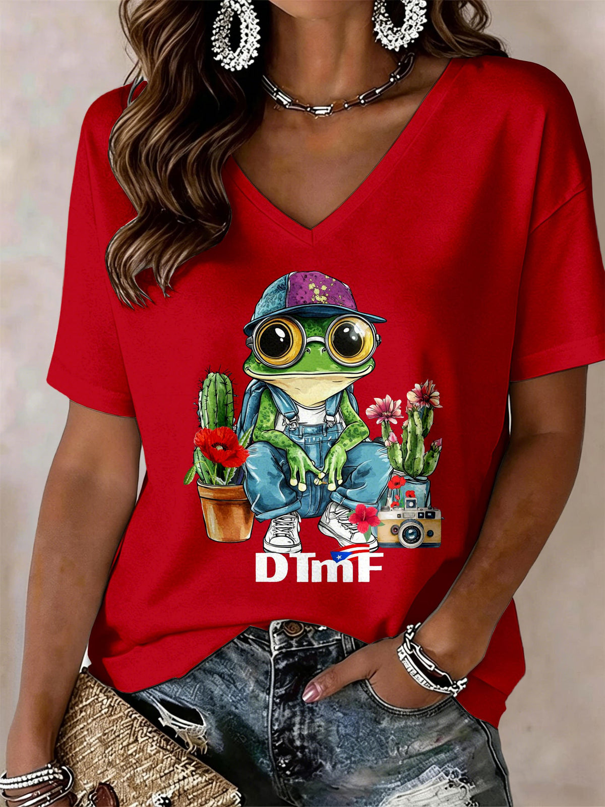 Women's Puerto Rico Printed V-Neck T-shirts