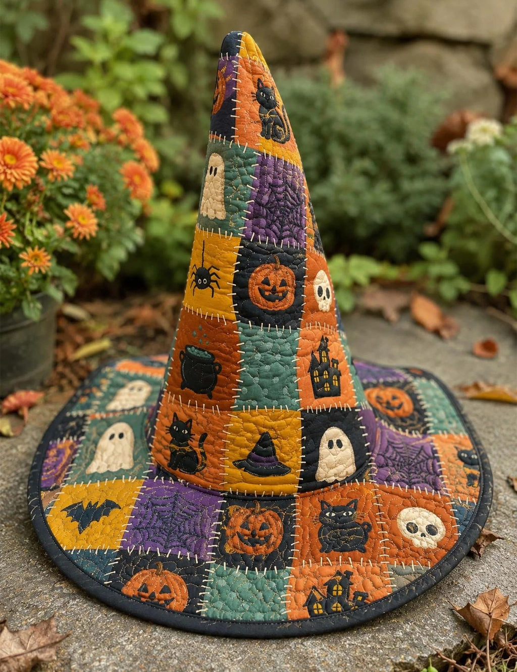 Halloween Patchwork Pumpkin-Quilted Witch Hat