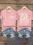 Women's Vintage I Speak Jesus Print Short Sleeve T-Shirt