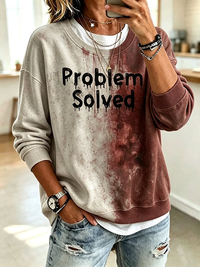 Women's Halloween Problem Solved Print Casual Sweatshirt