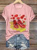 Women's Halloween Red Shoes Printed Casual T-Shirts
