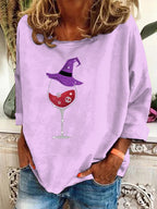 Women's Halloween Skull Wine Print Sweatshirt