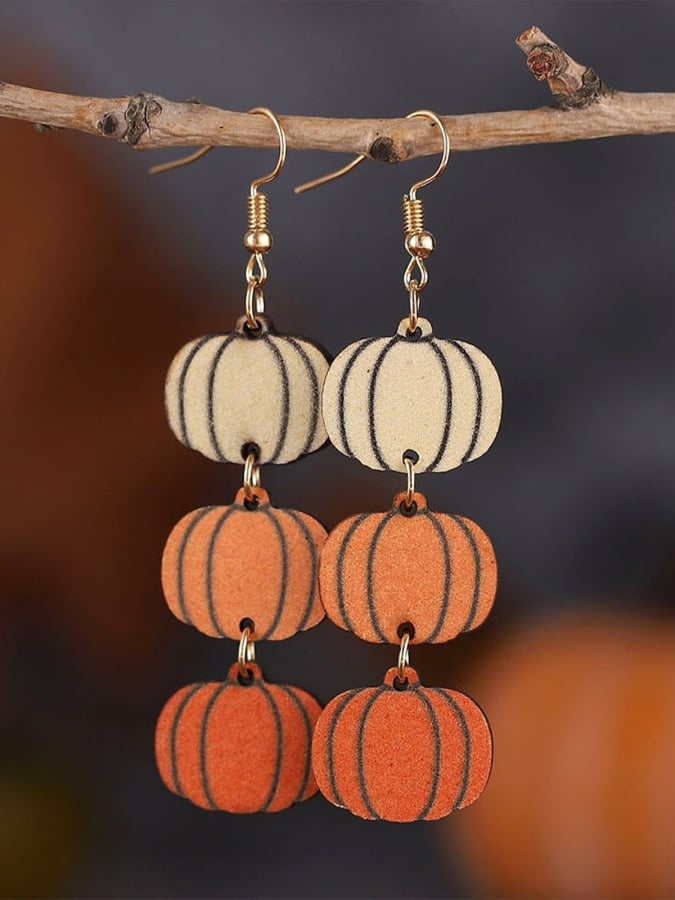 Women's Retro Autumn Polka Dot Pumpkin Wood Earrings