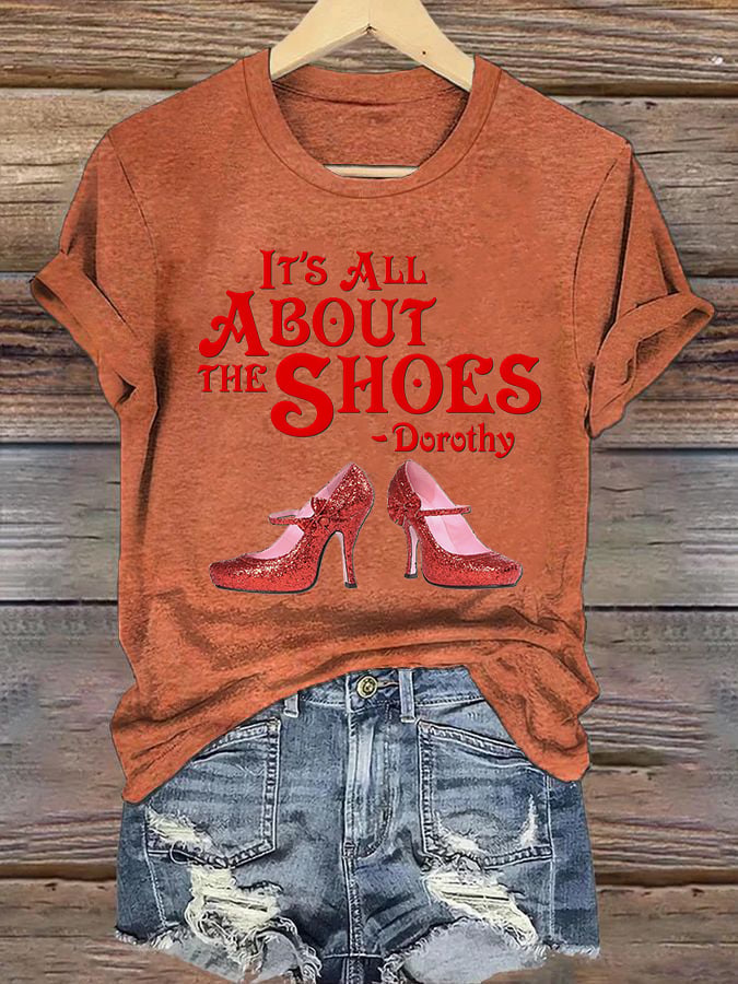 Women's Halloween Witch It's All About The Shoes Printed Crew Neck T-Shirt