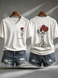 Women's Retro Halloween Well, Shit... Print V Neck T-Shirt