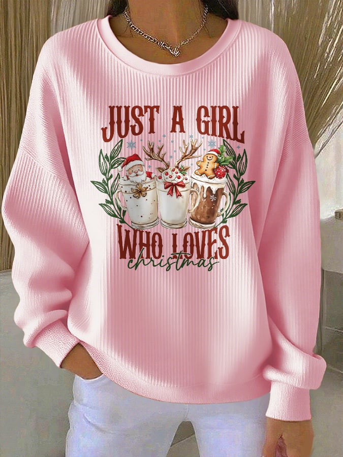 Women's casual just a girl who loves Christmas printed sweatshirt