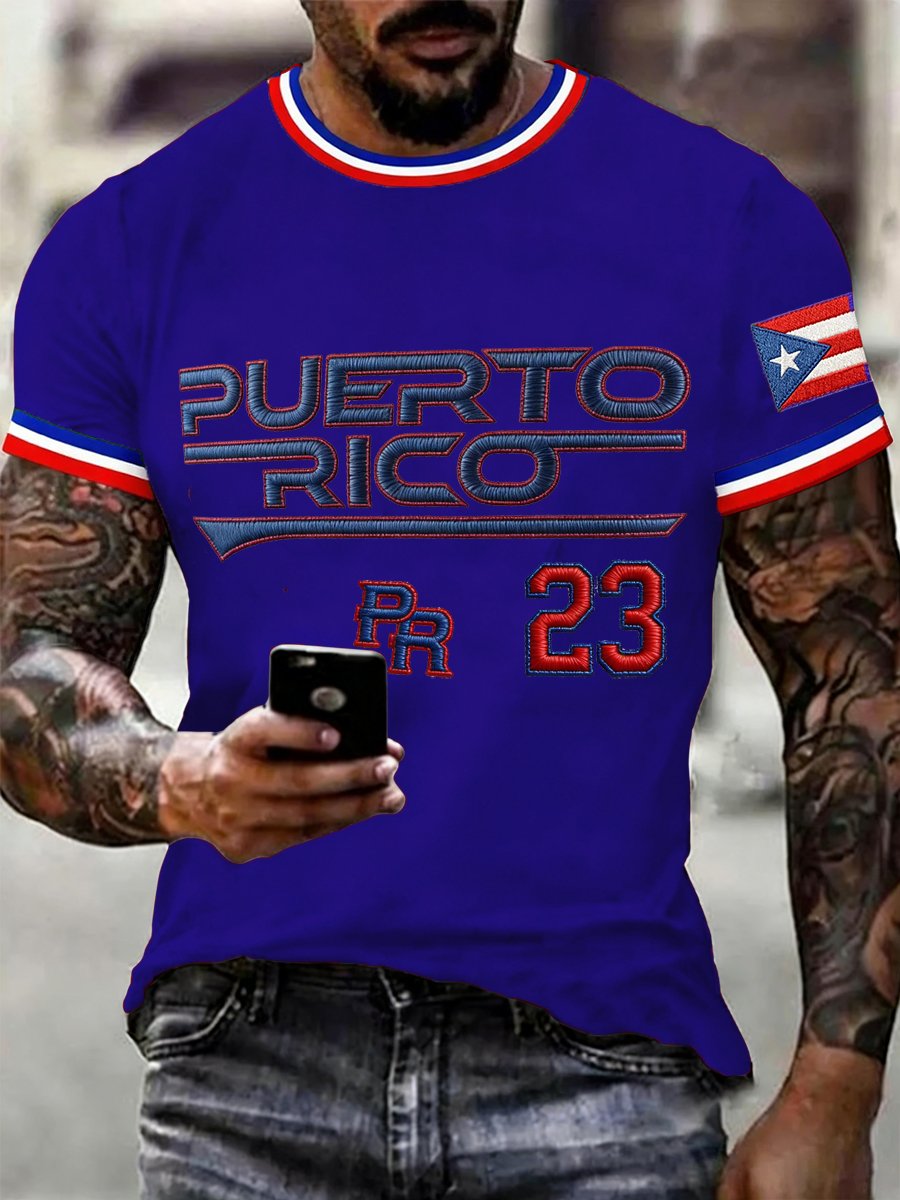 Men's Puerto Rico Baseball Print Casual T-shirt