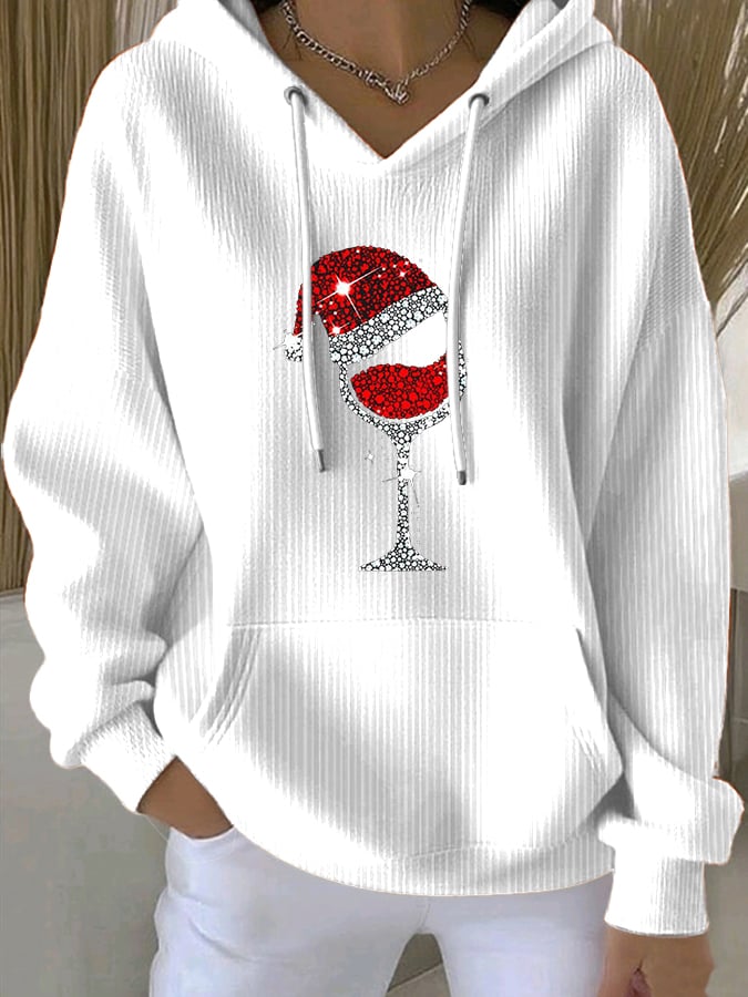 Women's Christmas Hat Wine Glass Sweatshirt