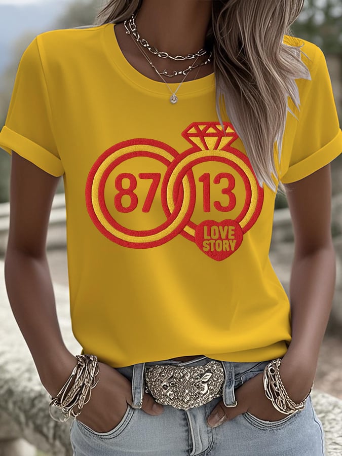 Women's Love Story Ring Printed Round Neck T-Shirt