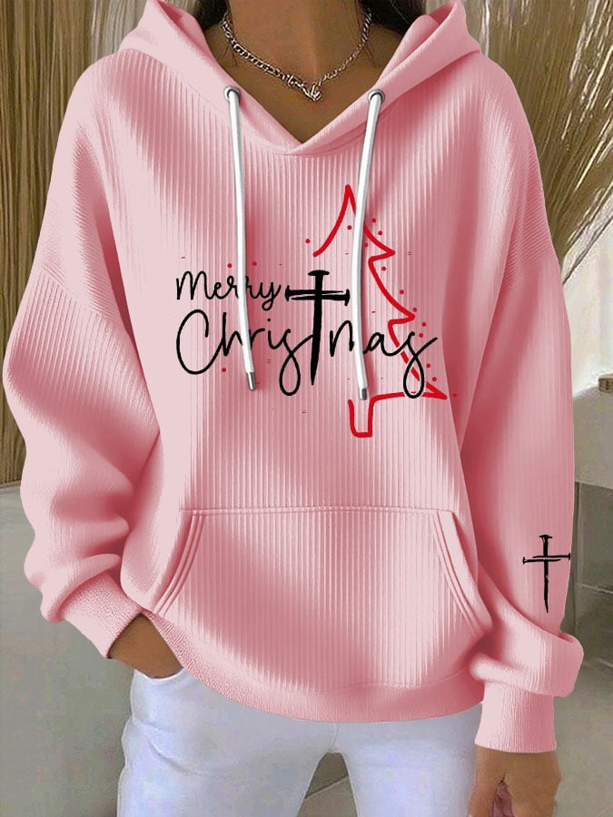 Women'S Christian Cross Christmas Tree Hoodie Sweatshirt