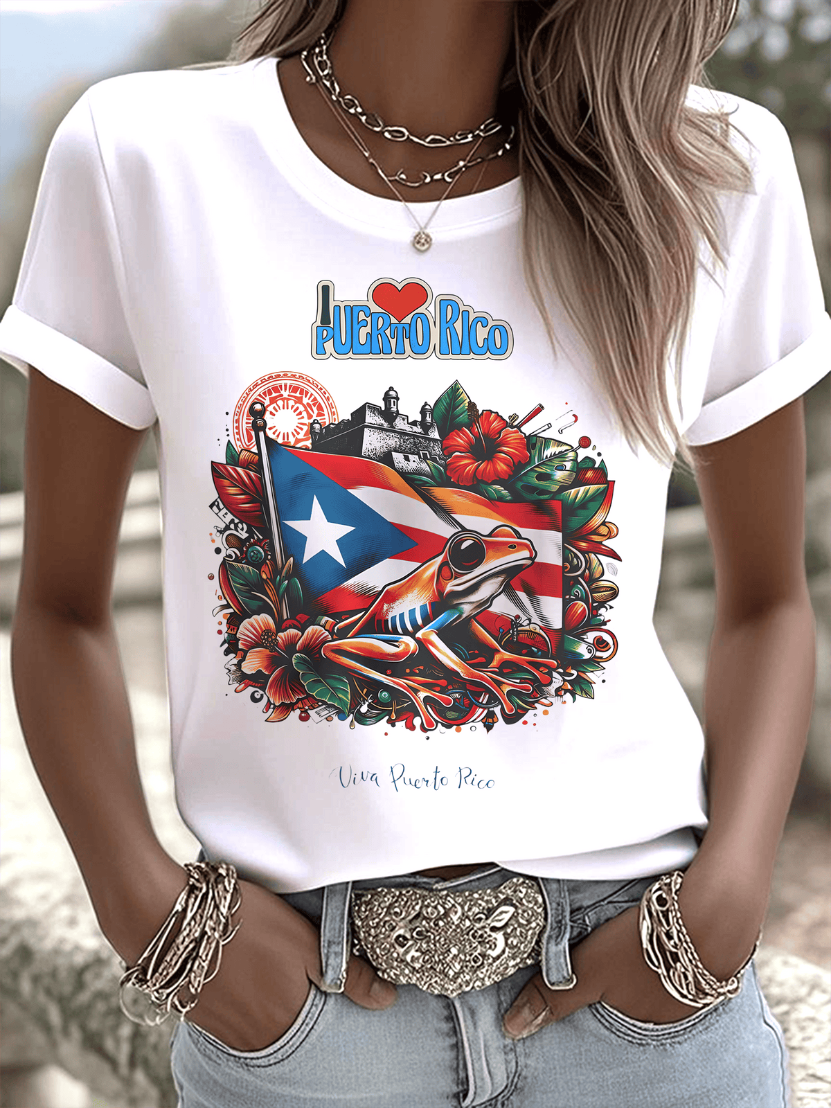 Puerto Rico Singer Printed Crew Neck T-shirts
