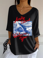 Women's Great White Shark 1975 Graphic Print Mid Sleeve Casual T-Shirt