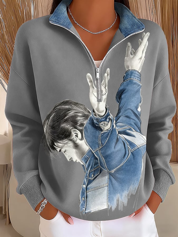 Women's Retro King Of Rock And Roll Print Sweatshirt
