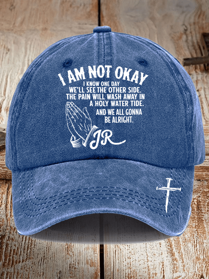 Unisex Distressed Washed Cotton I‘M Not OK Country Musicn Printed Hat