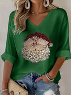 Women's Retro Santa Head Print Shirt