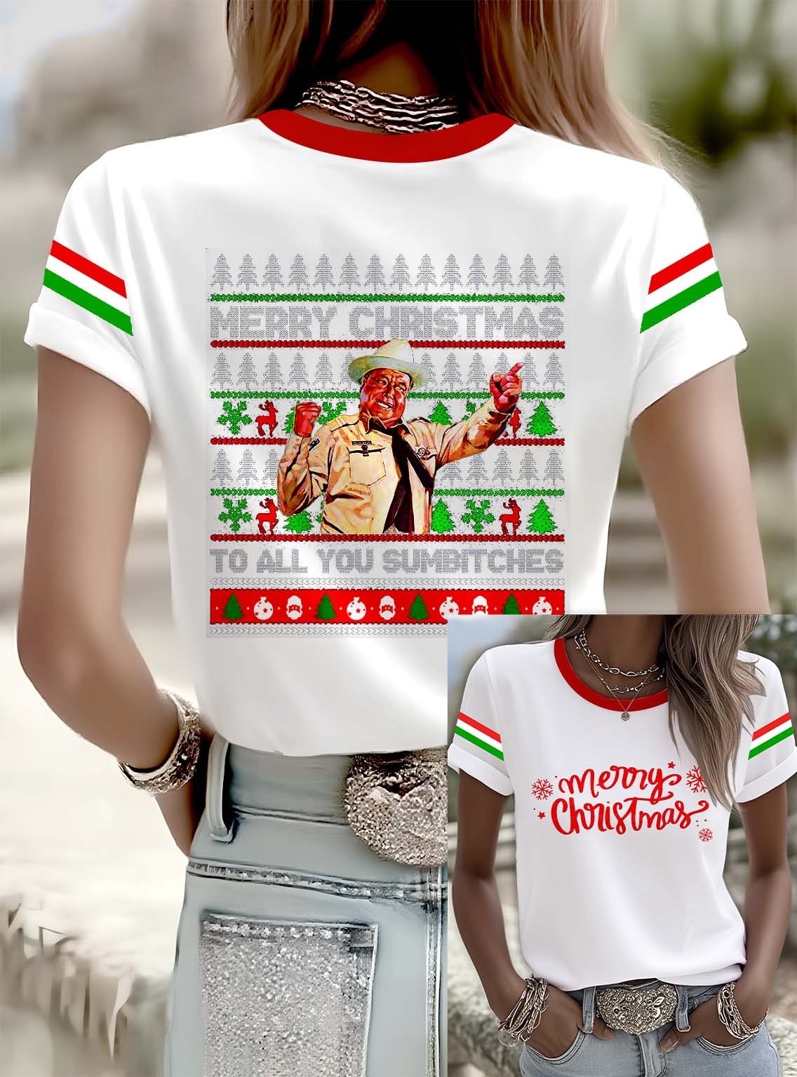 Women's Printed Round V-Neck T-Shirt
