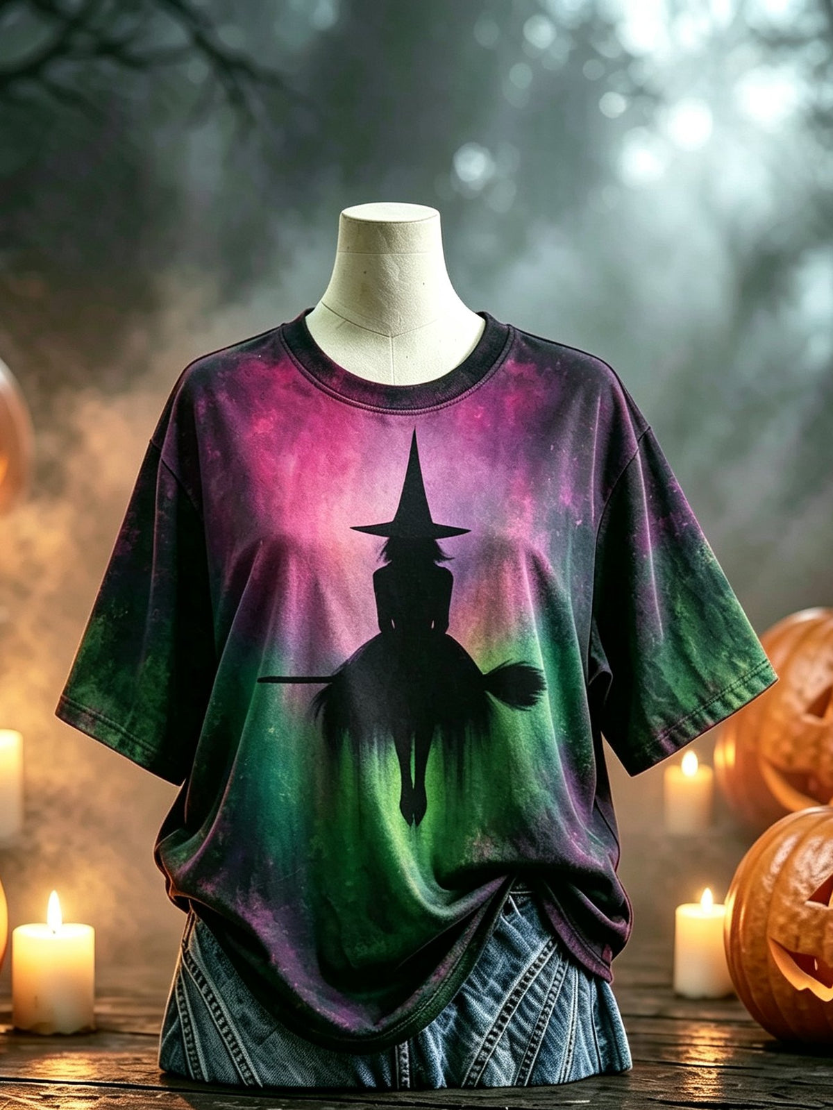Women's Retro Halloween Witch Print Comfortable T-Shirt