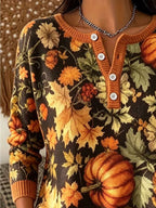 Women's Casual Henley Collar Autumn Print Shirt