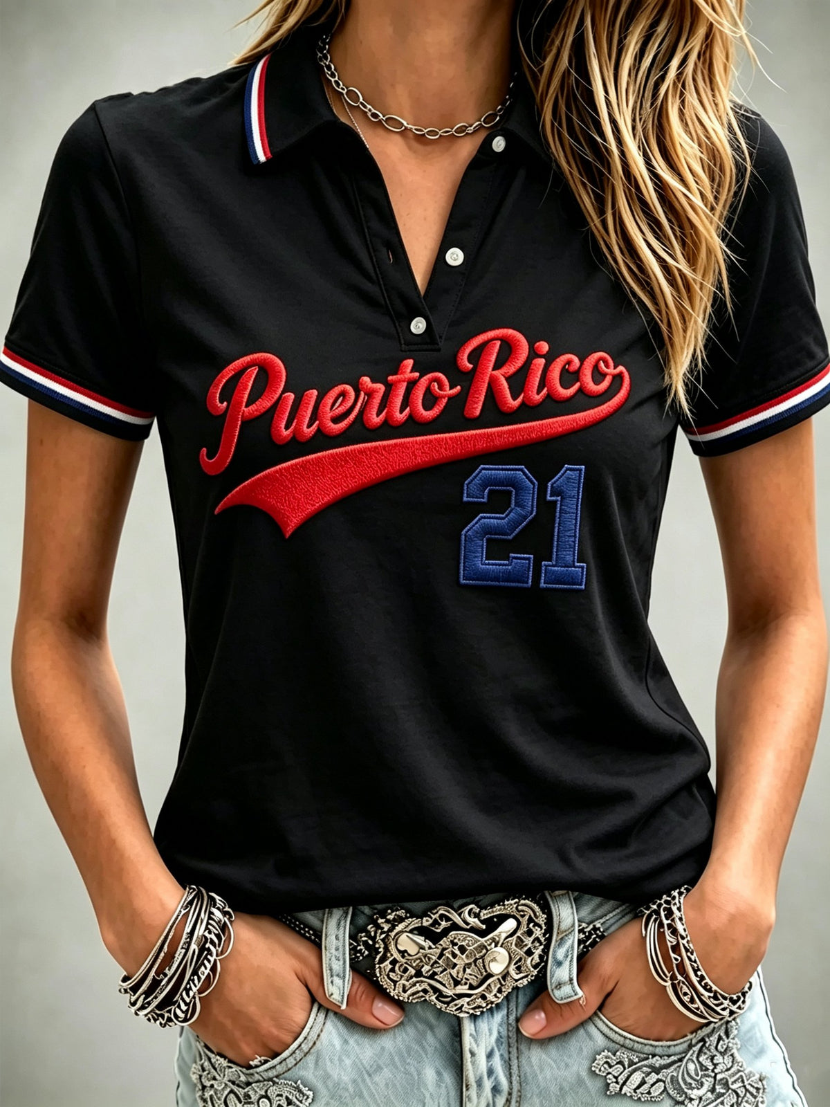 Women's No. 21 Baseball Print Casual Polo Collar