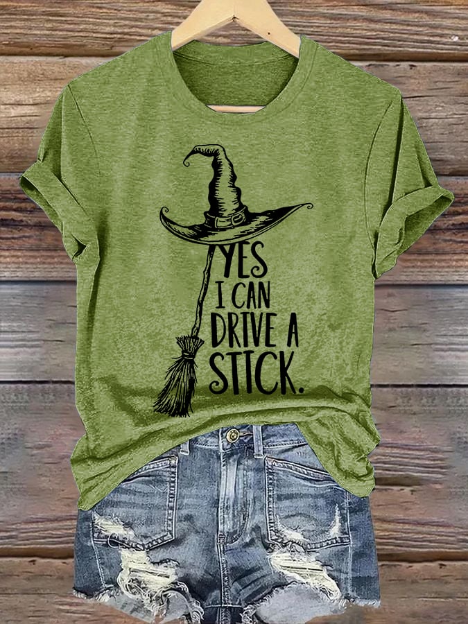 Women's Yes I Can Drive A Stick Print Round Neck T-shirt