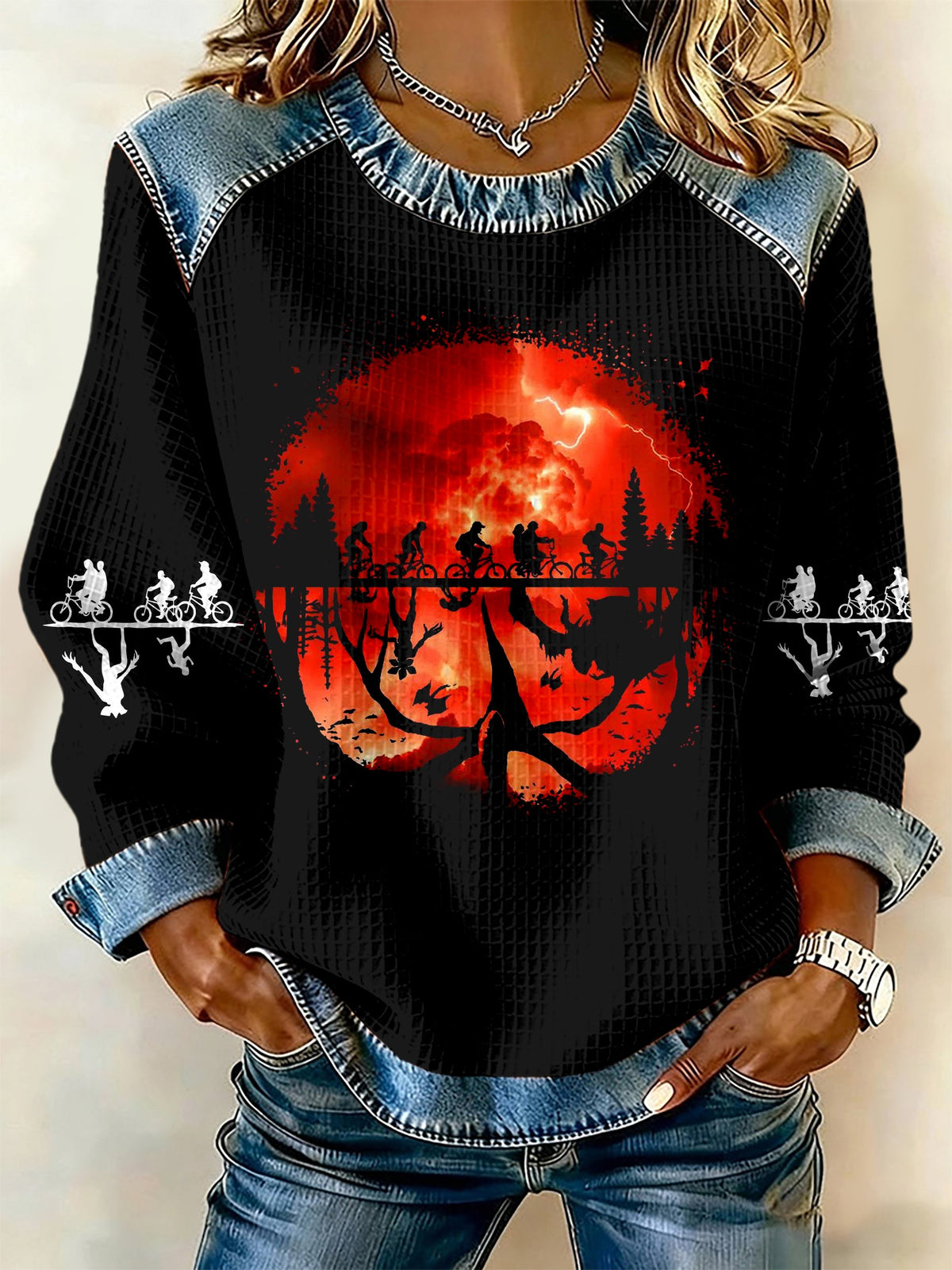 Stranger Printed Patchwork Casual Sweatshirt