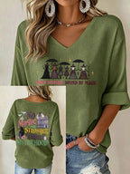 Women's No Magic Stronger Than Sisterhood Print V Neck Top