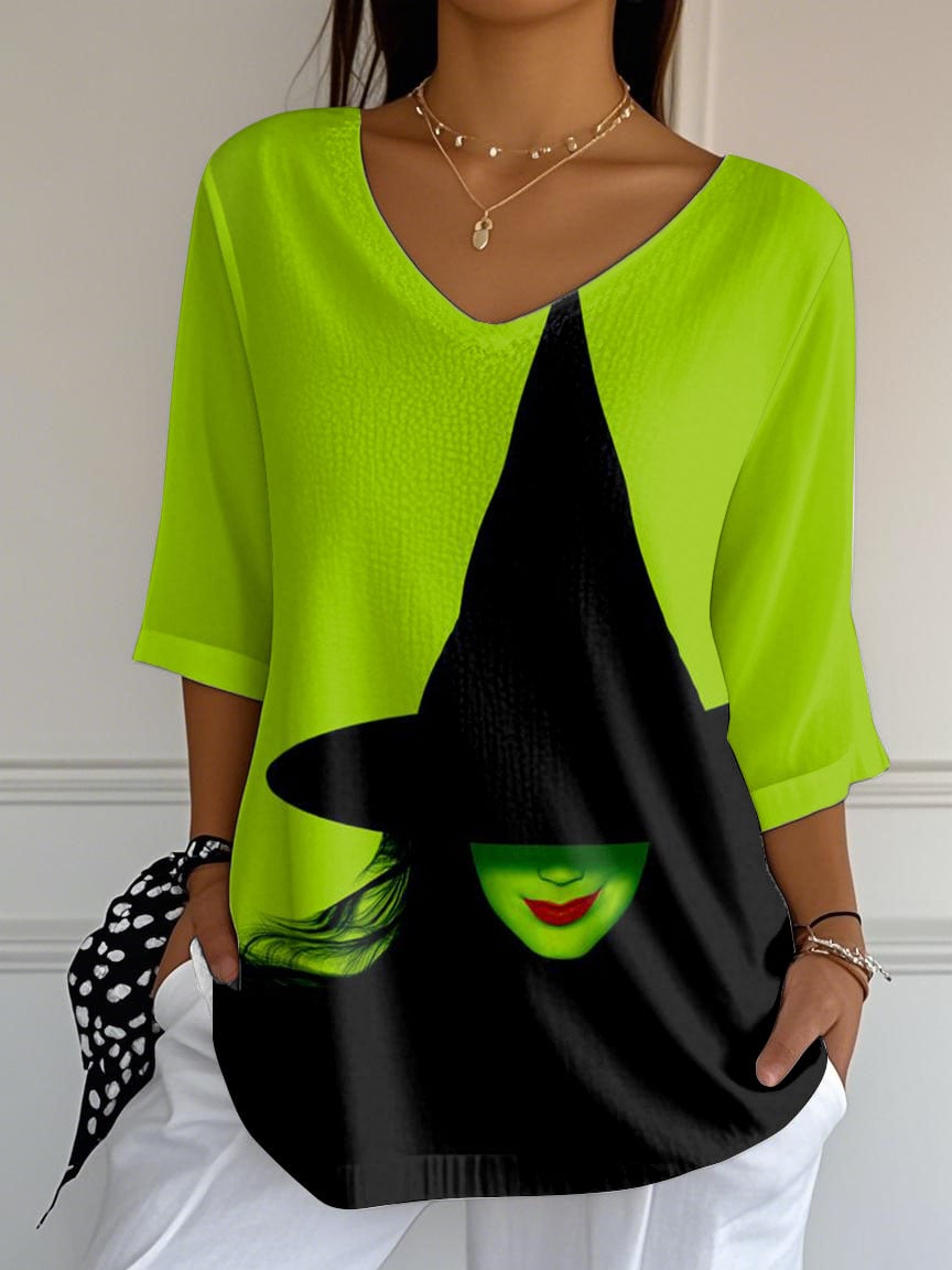 Women's Witch Print Mid Sleeve T-Shirt
