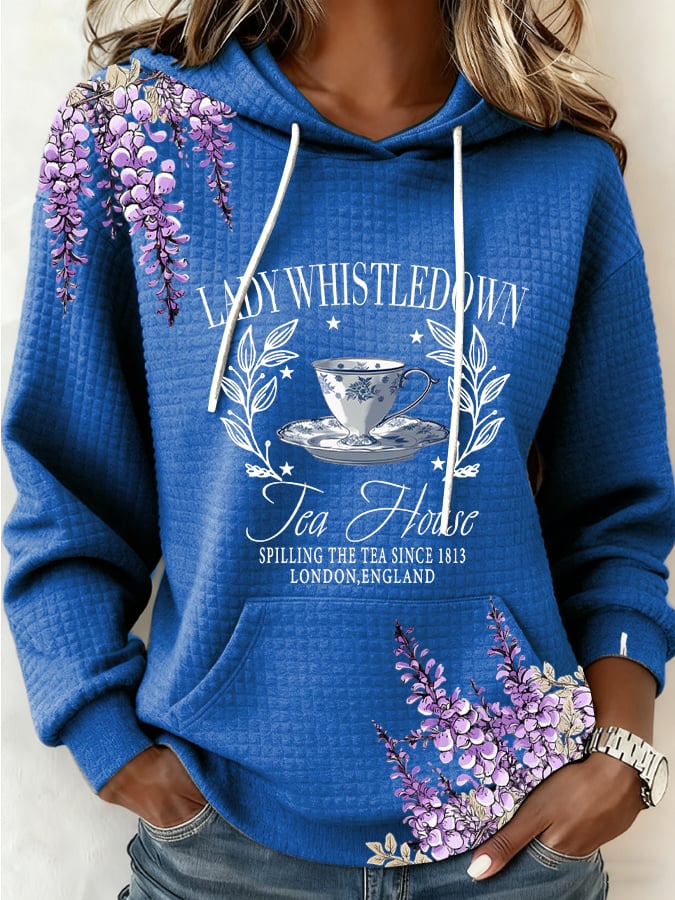 Women's Lady Whistledown Tea House Spilling The Tea Print Casual Sweatshirt