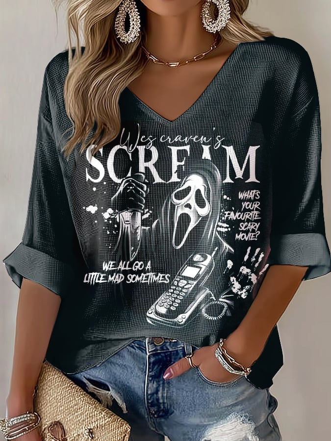 Halloween scary face colorful printed long sleeve top