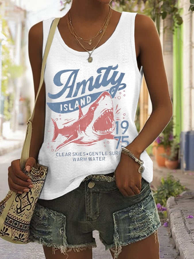 Women's Amity Island 1975 Clear Skies Gentle Surf Warm Water Printed Vest