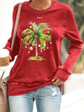 Women's Casual Christmas Palm Tree Printed Long Sleeve Sweatshirt