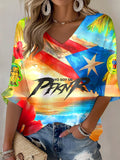 Puerto Rican Patchwork Colorful Printed Long Sleeve Top