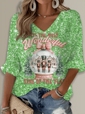 Merry Christmas Printed Long Sleeve Top