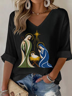 Women's Casual Printed Waffle Top