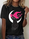 Women's Witch Cat  Printed Short-Sleeved T-Shirt