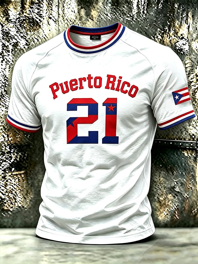 Men's Puerto Rico Baseball Print Short-Sleeve T-Shirt