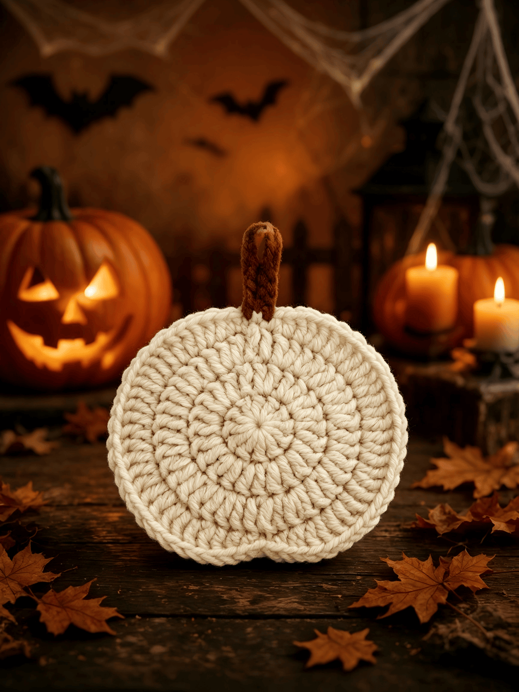 Halloween Pumpkin Knitted Coaster