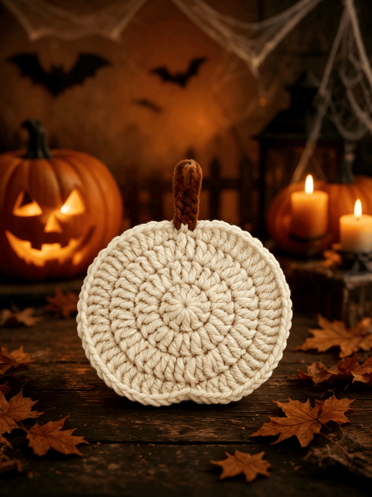Halloween Pumpkin Knitted Coaster