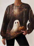 Women's Autumn and Winter Halloween Ghost Ghost Autumn Comfortable Waffle Round Neck Sweater