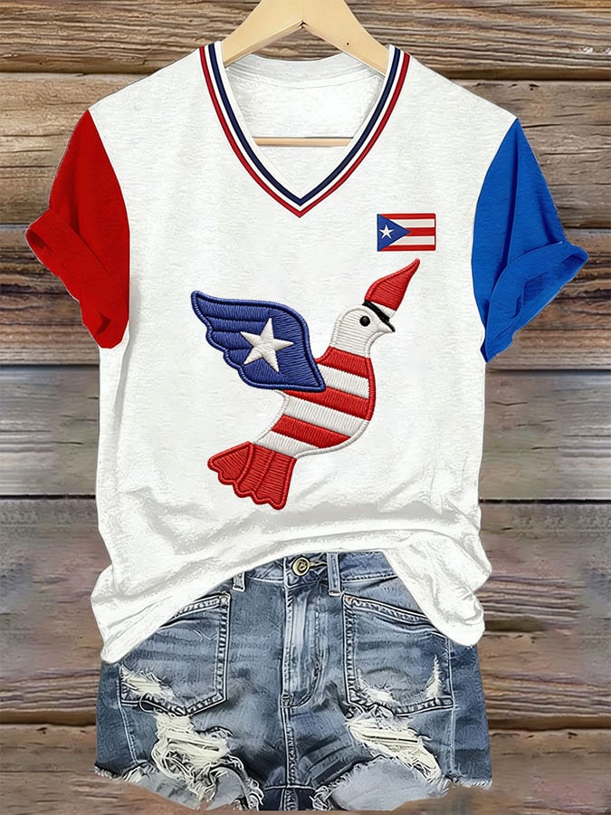 Women's Casual Color Block Print Short-Sleeve T-Shirt