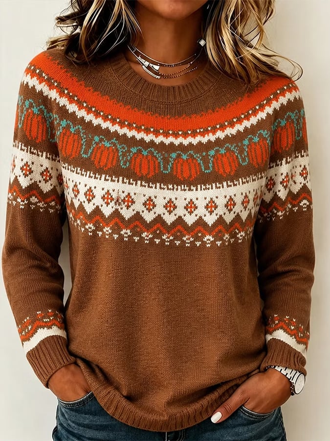 Women's Halloween Pumpkin Print Knit Top